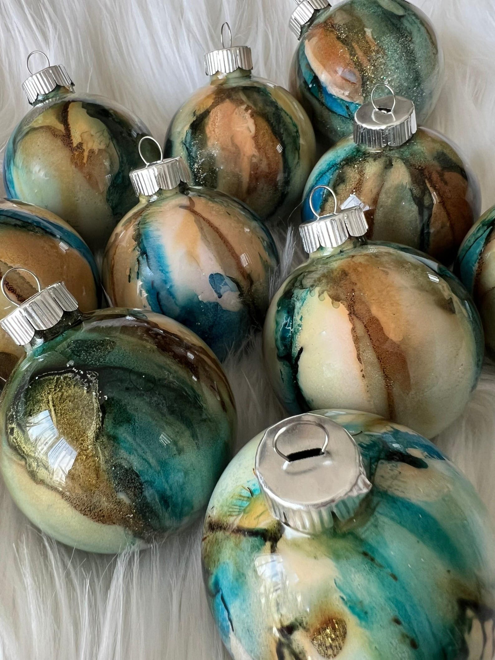 Small Blue, Green, Rust and Cream Christmas Ornament, Glass Ornament ...