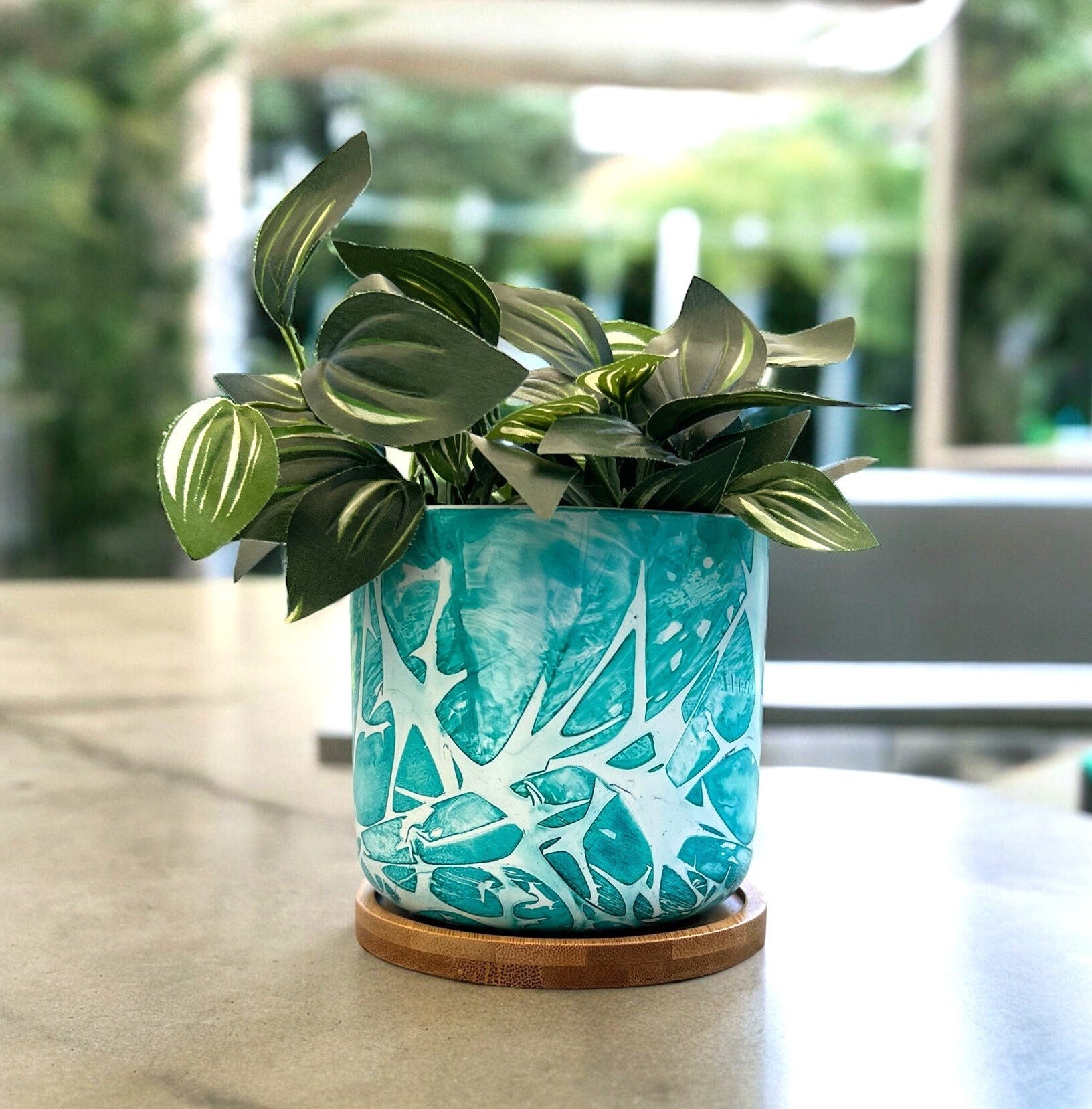 wooden pots for plants Laser Engraved Wood Plant Pots main image 1