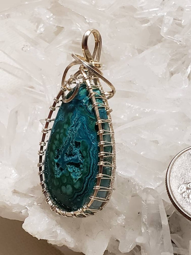 Silicated Malachite and Sterling Silver Pendant