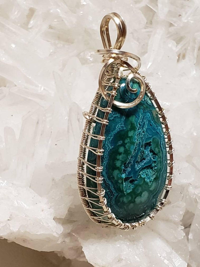 Silicated Malachite and Sterling Silver Pendant
