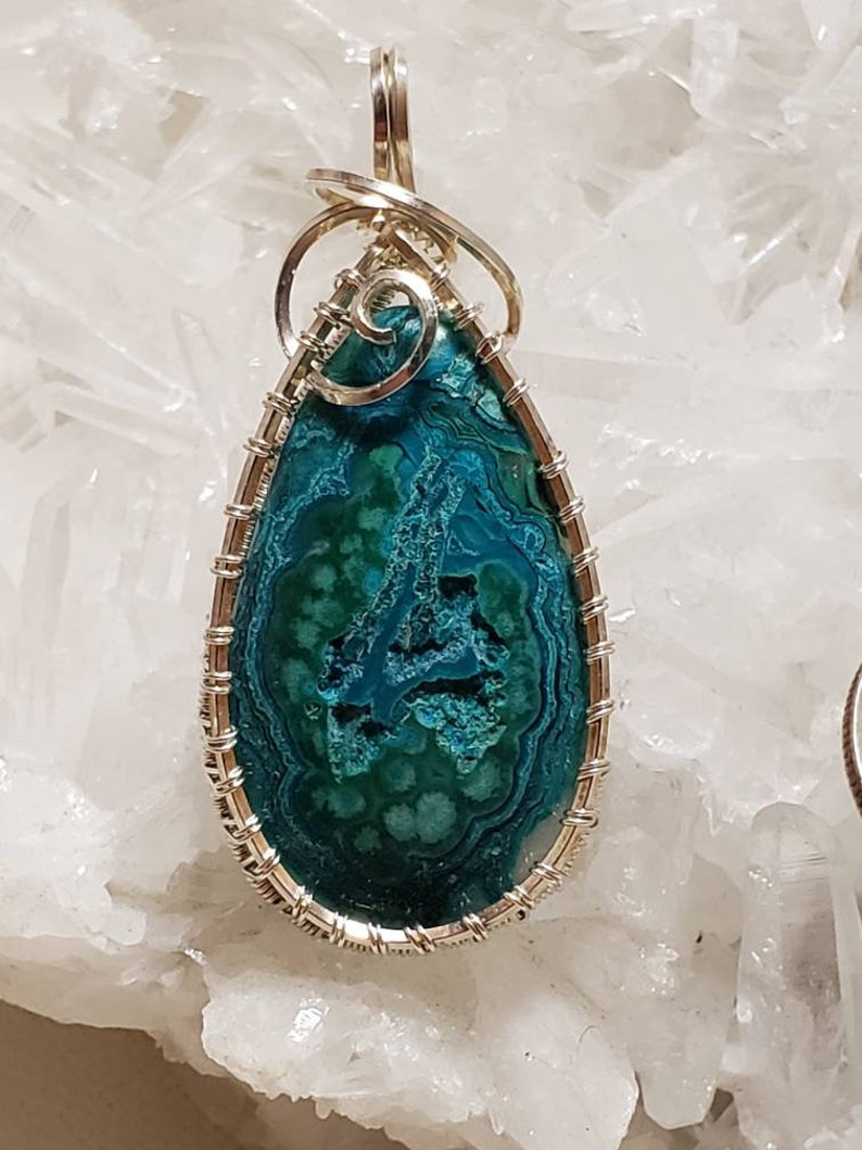 Silicated Malachite and Sterling Silver Pendant
