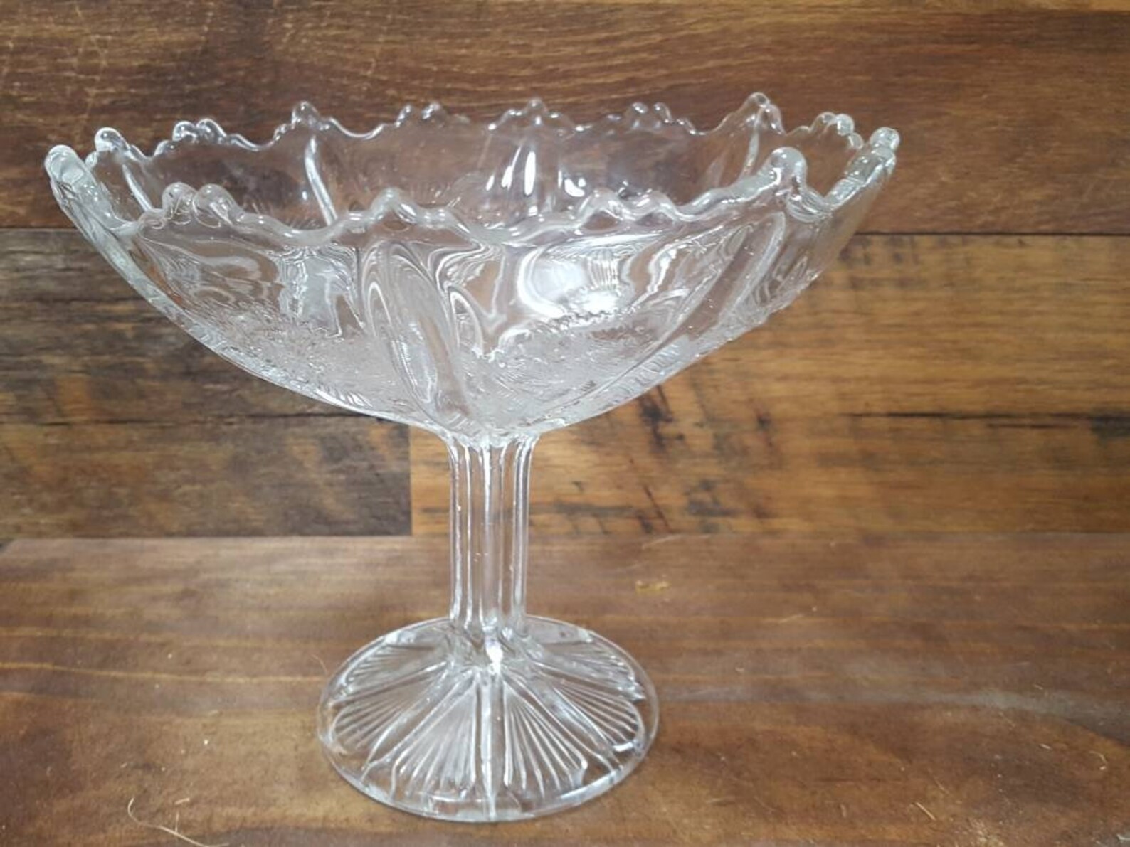 Higbee Panel Thistle Tall Compote Cut Glass Dish Etsy