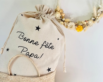 Sac en tissu pour emballer les cadeaux, personnalisé avec prénom, Pochette cadeau en lin, emballage cadeau anniversaire, cadeau zéro déchet