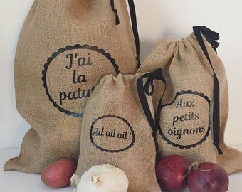 Sacs en toile de jute pour les patates, oignons, ail, et  Rangement Conservation des Décoration