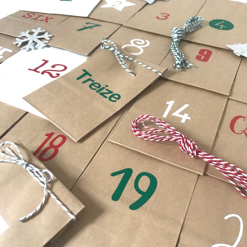 Calendrier de l'avent en kraft à remplir. 24 sachets | Etsy
