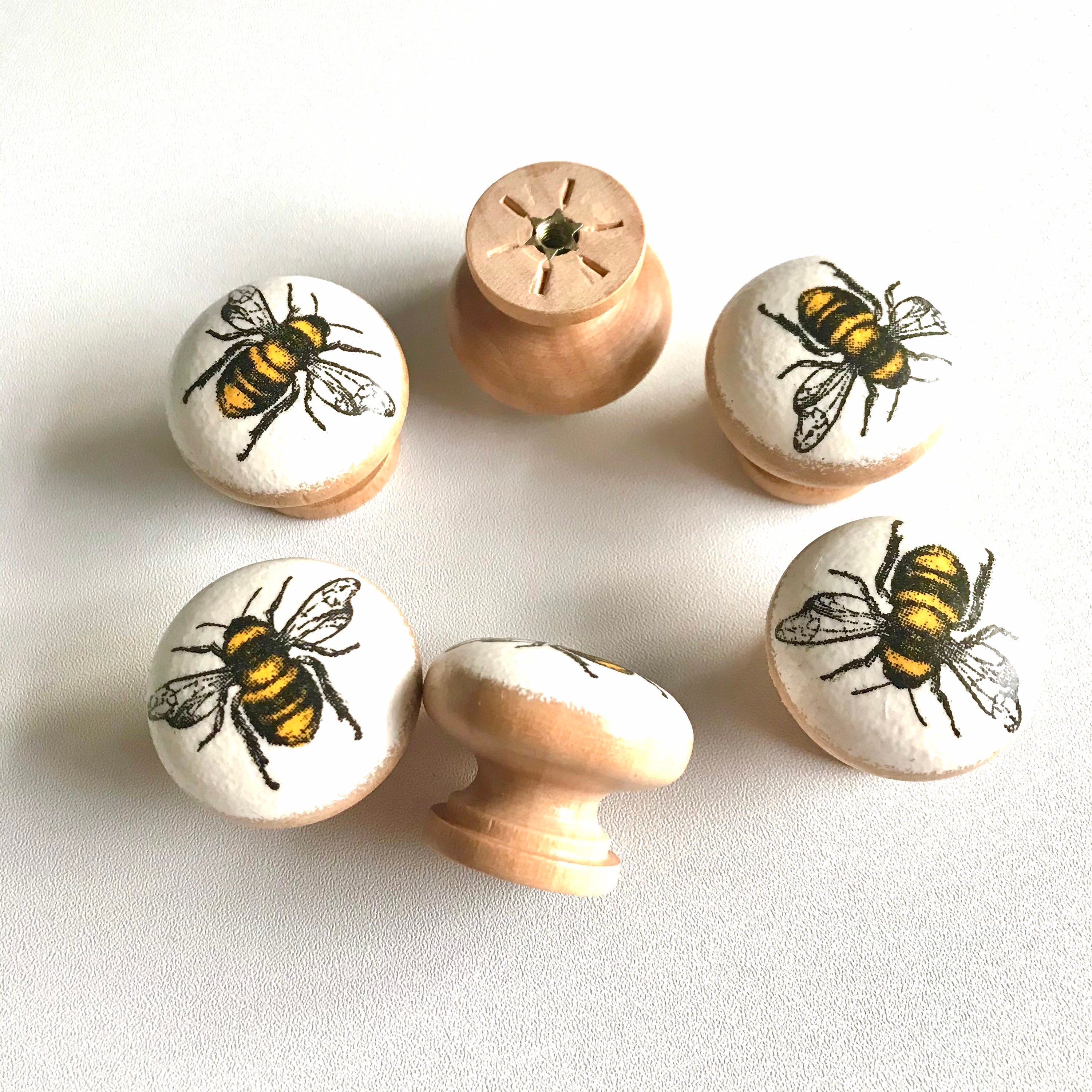 Wooden knobs small wooden furniture knobs bee printed knobs Etsy