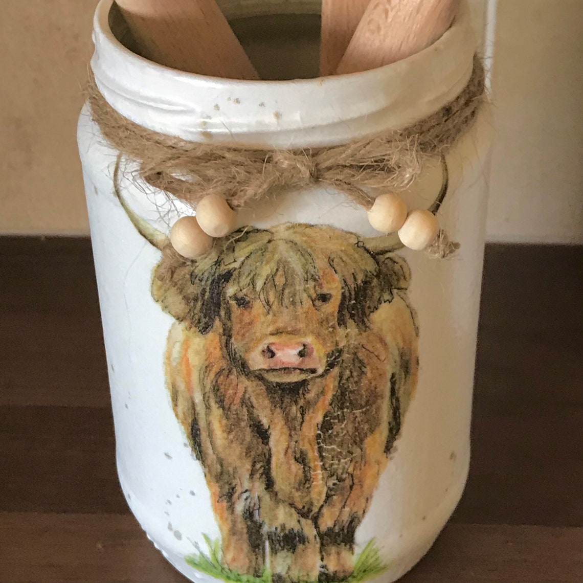 Highland cow decor home decor glass jar utensil holder Etsy