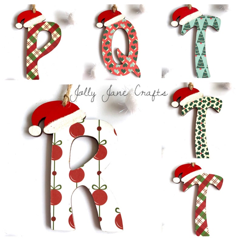 Santa hat wooden alphabet letters. Tree decorations Christmas Etsy