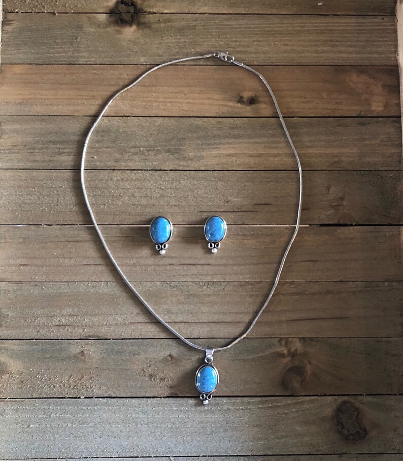 Mexico Denim Lapis Sterling Silver Earrings Pendant Necklace Set