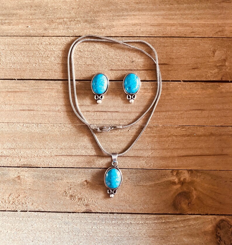 Mexico Denim Lapis Sterling Silver Earrings Pendant Necklace Set