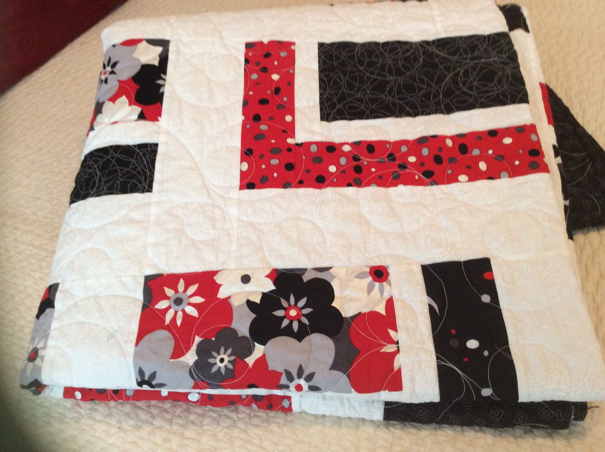 Free shipping on modern quilt of red black gray and white. A Etsy