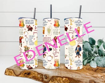 Beauty and the Beast Ride Disney Disneyland Inspired Tumbler Cup Mouse Magic Kingdom World Lands Gift quotes Princess belle Gaston