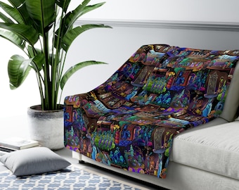 Haunted Mansion Inspired Sherpa Fleece Blanket Throw Hand Drawn Art Gift Park Disneyland Ride World Magic Kingdom Hat Box Ghost Bride