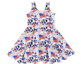 Vestido nuevo para niñas con diseño de Mickey y Minnie, estilo patriótico del 4 de julio, de Disney.
