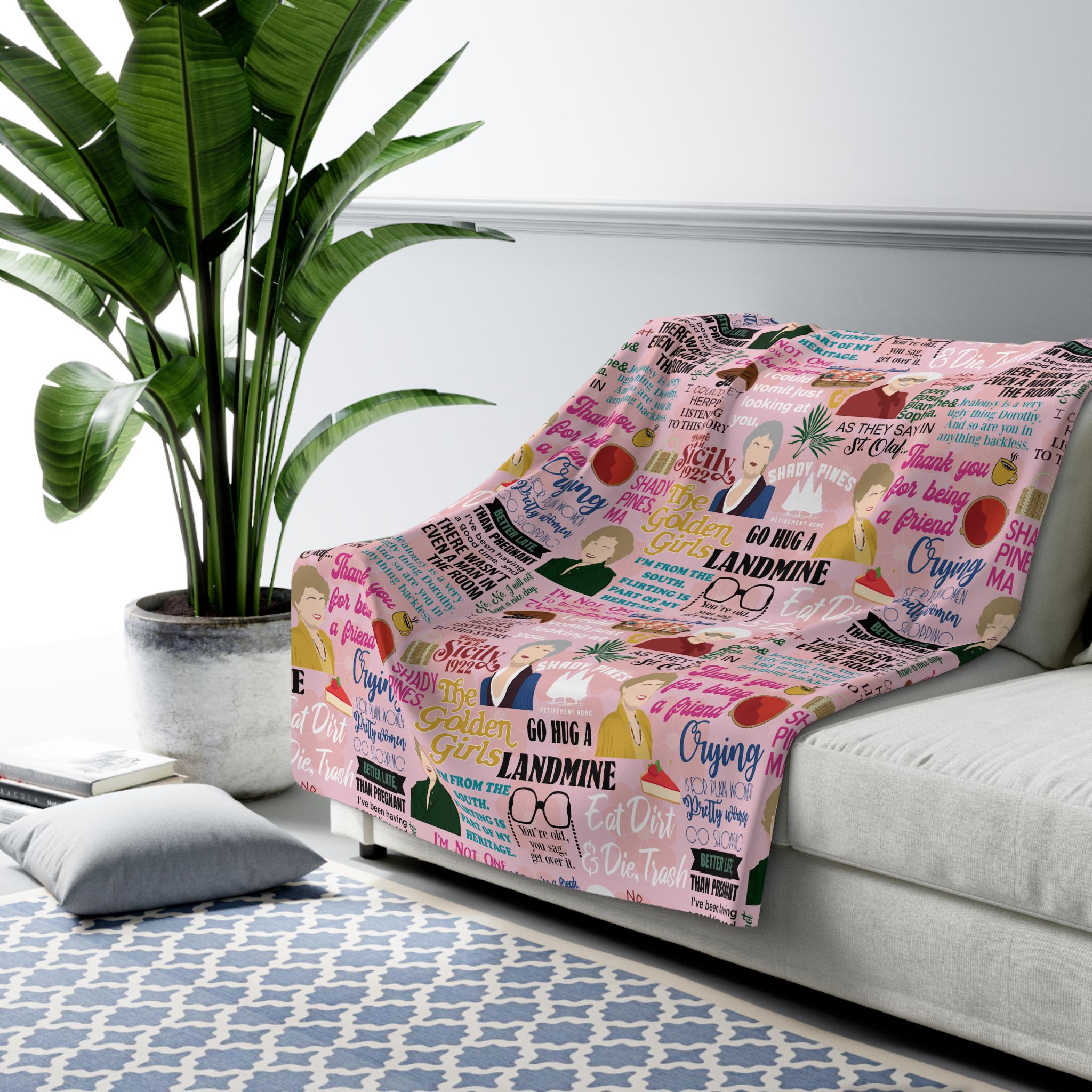 Discover Stay Golden Show Inspired Sherpa Fleece Blanket Throw with Hand-Drawn Rose and Dorothy Quotes
