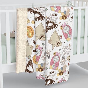 Nightmare Before Christmas Inspired Sherpa Fleece Blanket Throw Hand Drawn Gift Disneyland Magic Kingdom Parks World Movie Gifts Lap image 3