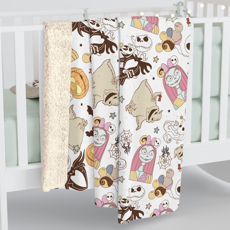 Nightmare Before Christmas Inspired Sherpa Fleece Blanket Throw Hand Drawn Gift Disneyland Magic Kingdom Parks World Movie Gifts Lap image 3