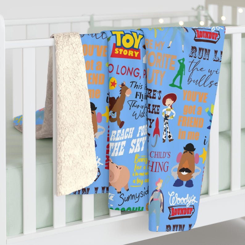 Toy Story Inspired Sherpa Fleece Blanket Throw Hand Drawn Art Gift Disneyland Ride World Kingdom Buzz Lightyear Woody Bo Peep image 4