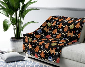 Disney Wookie Cookies Star Wars Christmas Inspired Sherpa Fleece Blanket Throw Hand Drawn Art Gift Park Disneyland Ride World Magic Kingdom