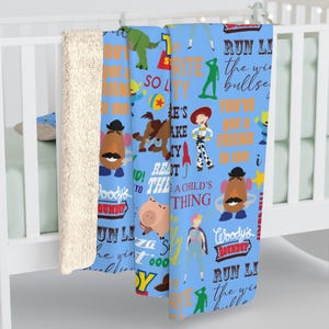 Toy Story Inspired Sherpa Fleece Blanket Throw Hand Drawn Art Gift Disneyland Ride World Kingdom Buzz Lightyear Woody Bo Peep image 3