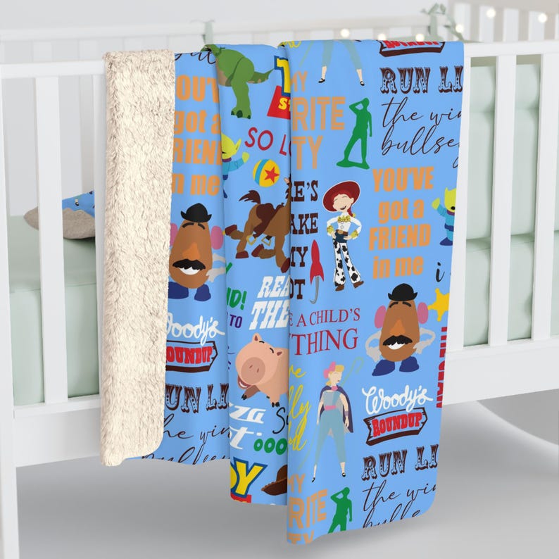 Toy Story Inspired Sherpa Fleece Blanket Throw Hand Drawn Art Gift Disneyland Ride World Kingdom Buzz Lightyear Woody Bo Peep image 3
