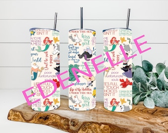 Citas de vasos inspirados en el paseo de La Sirenita, Halloween, Fan de Disneyland, Princesa Disney, Ariel, Eric, citas de la película, Magia, Úrsula, Flounder