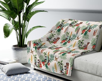 Manta de vellón Sherpa inspirada en las vacaciones hawaianas, regalo de arte dibujado a mano, Disneyland Magic Kingdom World Parks Summer Aulani Mickey