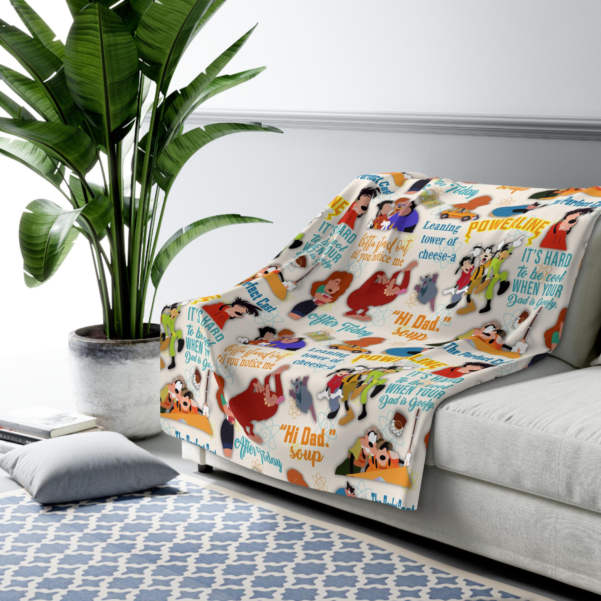 Discover Goofy Movie Inspired Sherpa Fleece Blanket Throw with Hand-Drawn Artwork Disney Disneyland Ride Max Roxanne Powerline