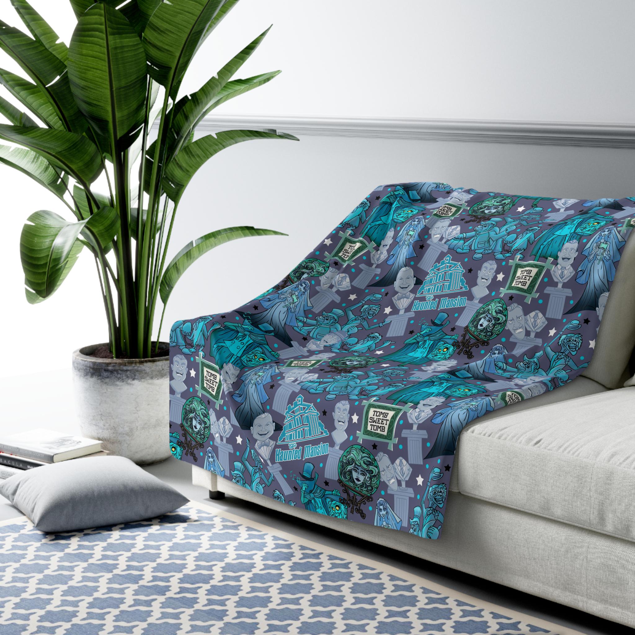 Discover Haunted Mansion Sherpa Fleece Blanket Throw with Hand-Drawn Art Disneyland Ride Inspiration