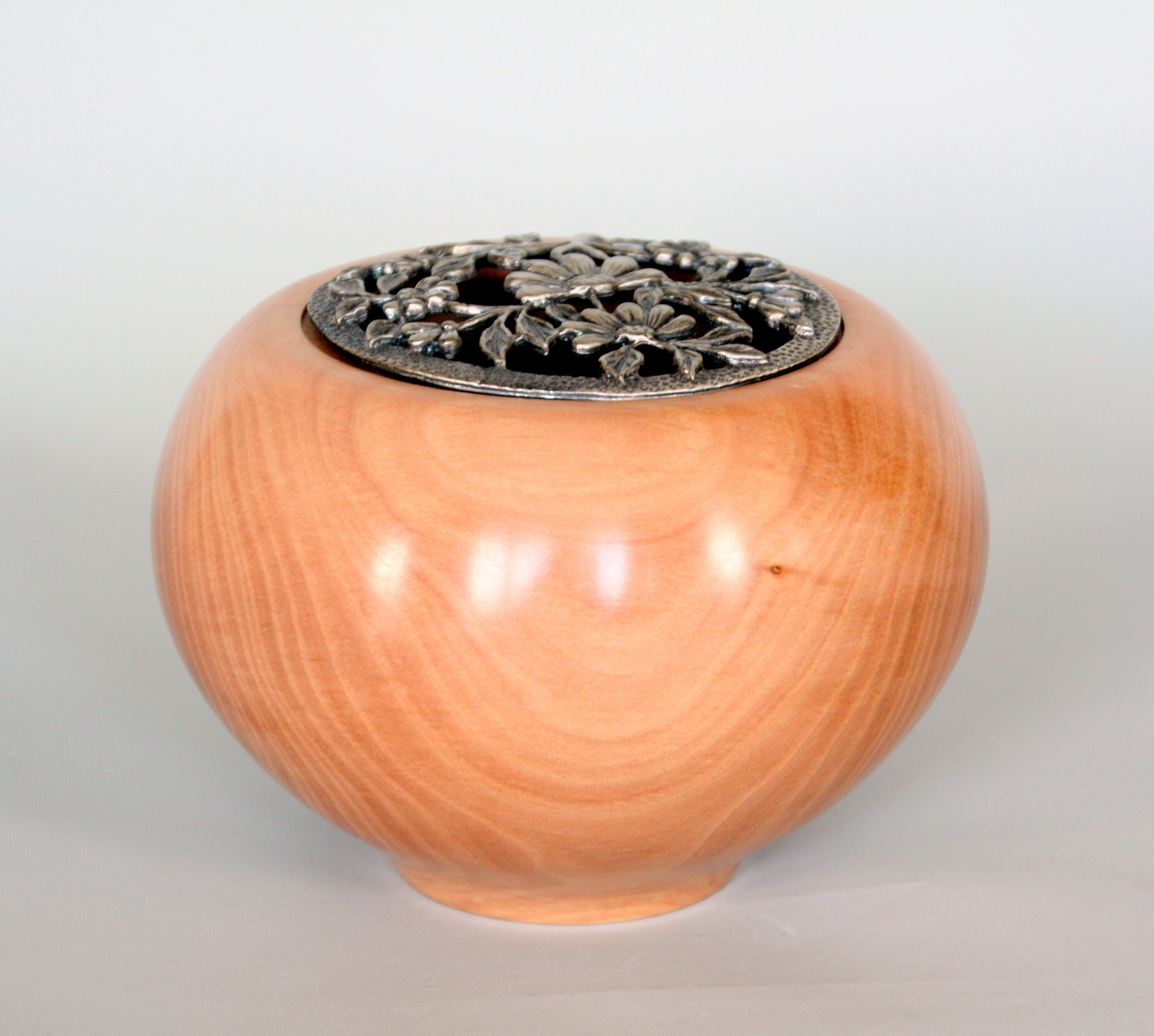Potpourri bowl in Cherry handturned with pewter Floral lid. Etsy