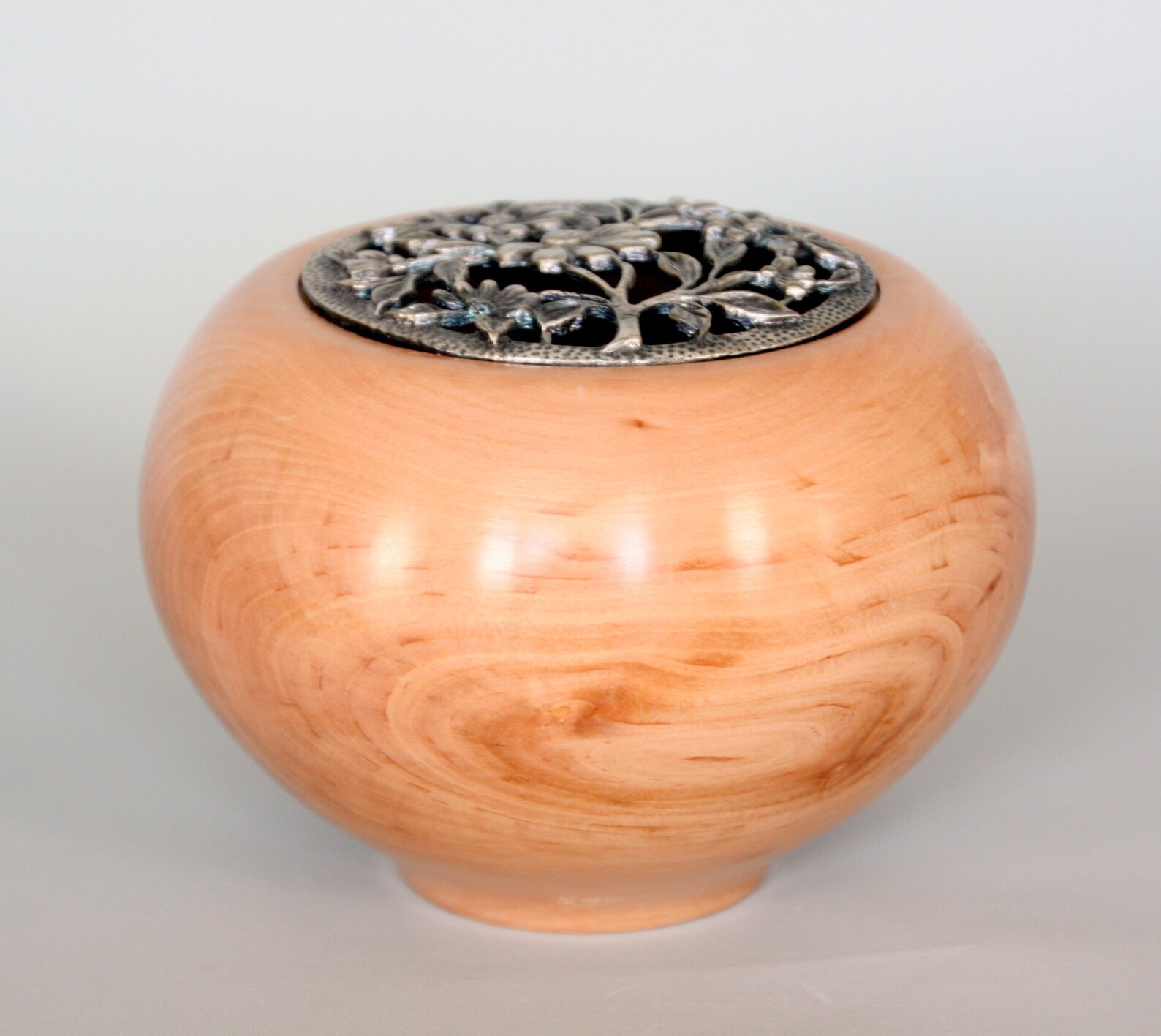 Potpourri bowl in Cherry handturned with pewter Floral lid. Etsy