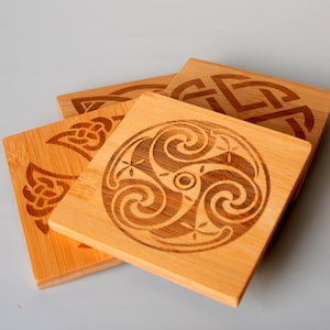 Set of 4 Celtic Design Wooden Coasters