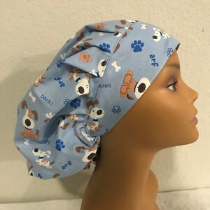 Surgical Cap/Bouffant/Nurses Cap/Hair Bonnet for Women/Adjustable/Dog Bark Fabric