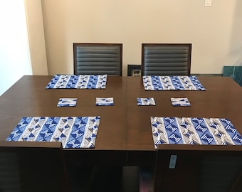 Placemats with Glass Mats Mud Cloth Design/Geometric/Reversible Placemat, Tablemat, African Decor, Kente Set of 2, 4 or 6