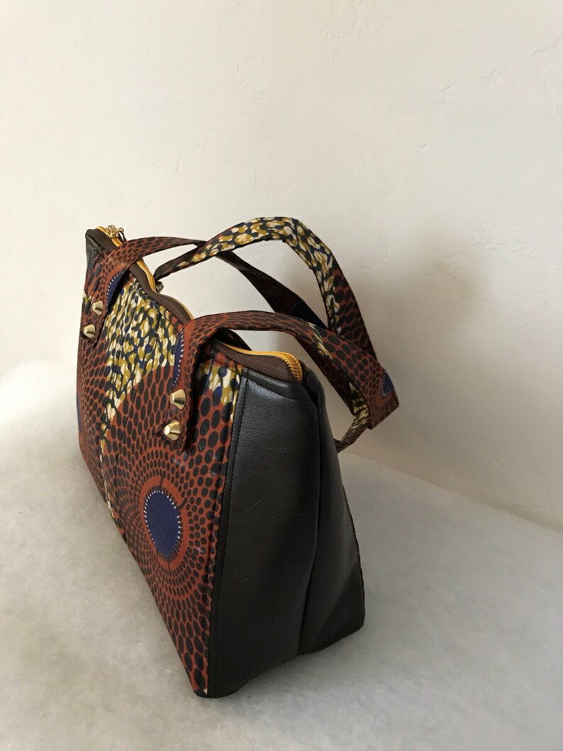 Ankara Handbag/african Fabric/faux Leather Purse/brown Ladies - Etsy
