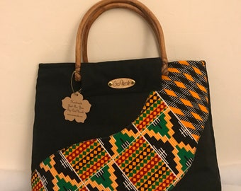 African Kente Handbag/Black Purse/African Handbag/Top Handle African Fabric Bag/Handmade African Purse/African Purse/Ankara Purse/Bag/Ladies