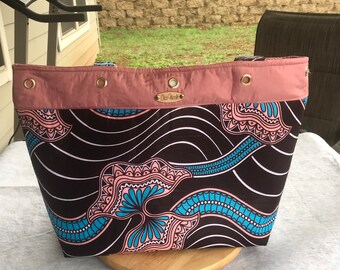 Travel Tote Bag/ X- Large Tote Bag/Shopping Bag/African Bag/Handmade Bag/Ankara purse/African/Purse/African Bag/Top Handle Bag/Peach