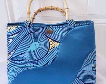 Ankara Fabric Wavy Handbag/Blue Purse/African Handbag/Top Handle African Fabric Bag/Handmade African Purse/African Purse/Ankara Purse/Bag/L