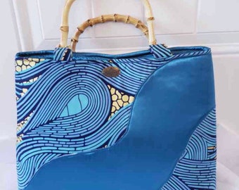 Sac à main ondulé en tissu d’Ankara / sac à main bleu / sac à main africain / sac à main africain à poignée supérieure / sac à main africain fait à la main / bourse africaine / sac à main Ankara / sac / L