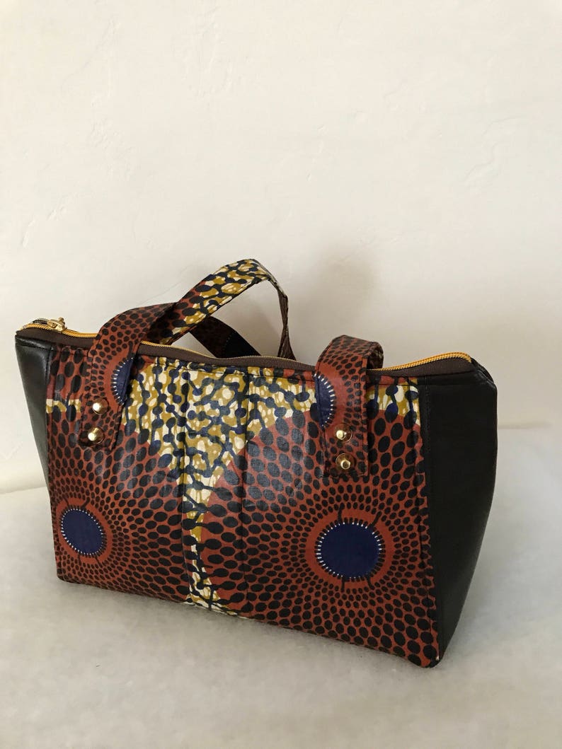 Ankara Handbag/African Fabric/Faux Leather Purse/Brown