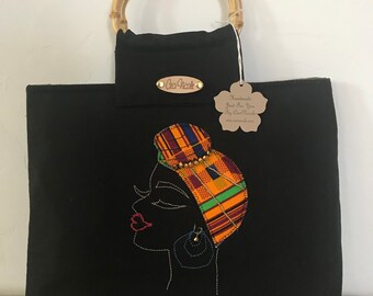 African Handbag Tote Bag with Kente Headwrap Design/Ankara Fabric/Kente Bag/Handmade Bag/African Fabric/ Handmade Purse/