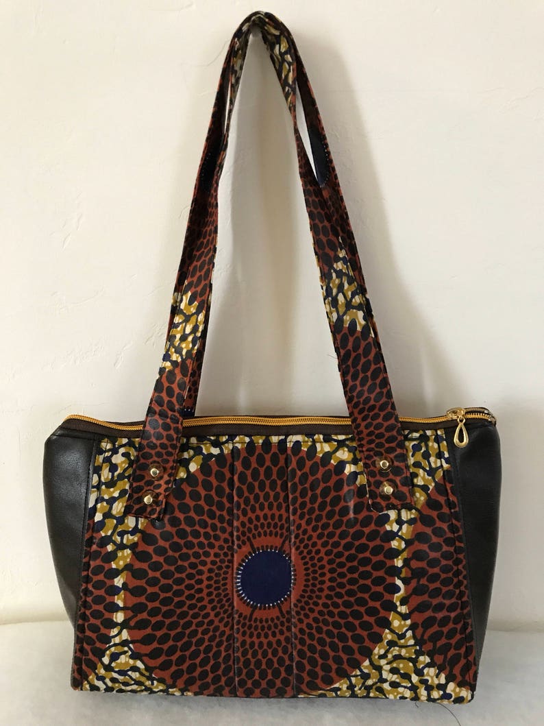Ankara Handbag/African Fabric/Faux Leather Purse/Brown