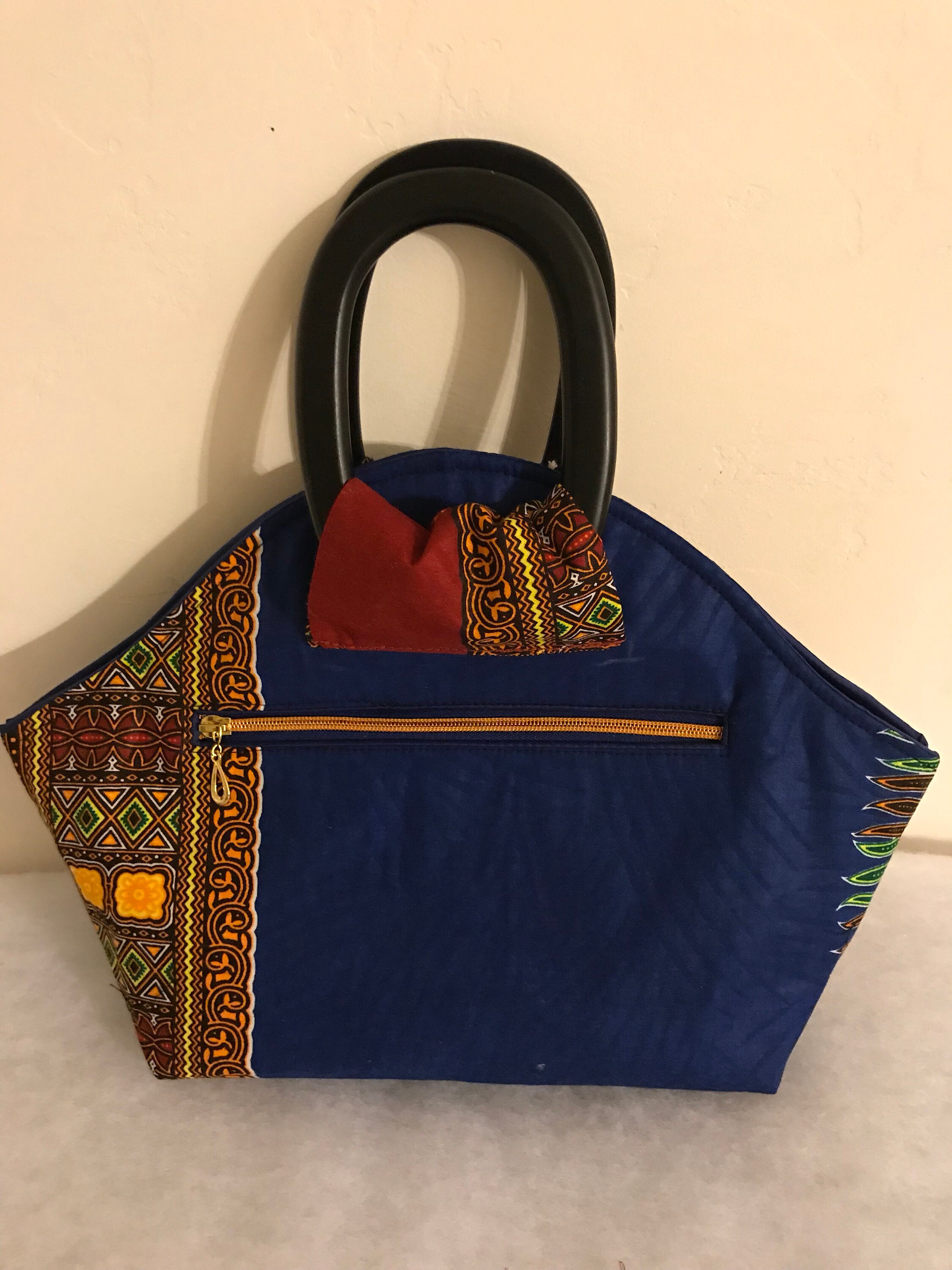 African Jute Handwoven Top Handle Handbag - Multicolored Dashiki Lined Bag main image 0
