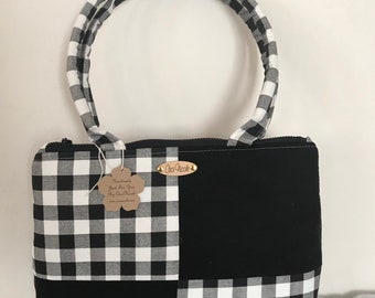 Unique Black and white check Fabric Handbag/Bag/Loop Handle/BagFabric/Two Tone Tote Bag/Black Tote Bag/Multipurpose Bag/Purse