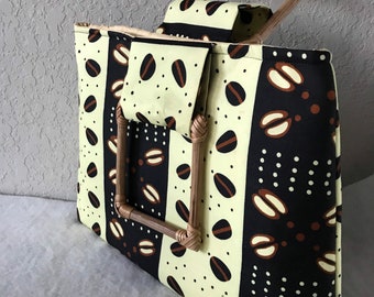 African Cowries Fabric Purse/African Handbag/Cane Handle African Fabric Bag/African Purse/African Purse/Ankara Purse/Bag/