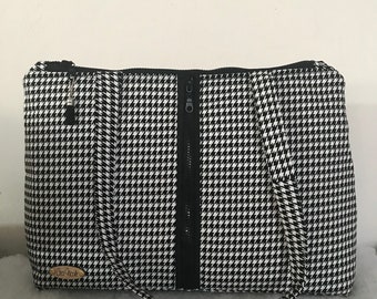 Ladies Handbag/Houndstooth Bag/Purse/Bag/ Black Bag/Black and White Bag/