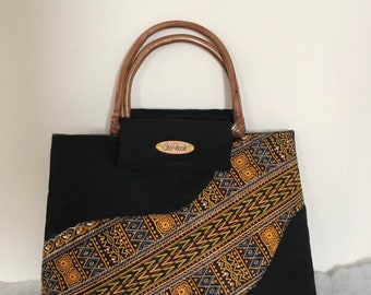 African Kente Wavy Handbag/Black Purse/African Handbag/Top Handle African Fabric Bag/Handmade African Purse/African Purse/Ankara Purse/Bag/L