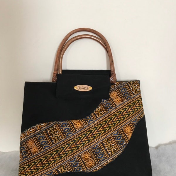 African Kente Wavy Handbag/Black Purse/African Handbag/Top Handle African Fabric Bag/Handmade African Purse/African Purse/Ankara Purse/Bag/L
