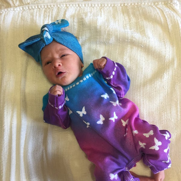 Newborn Tie Dye Girl Clothes, Butterfly, Hand Dyed Baby Coming Home Outfit, New Baby Gift, Handmade Boho Hippie Romper, Baby Shower Gift