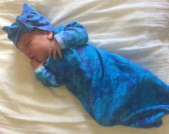 Beautiful Newborn Girl Coming Home Gown, Uniquely Tie Dyed Baby Sleeper makes a Special Baby Shower Gift, Handmade for your Boho Hippie Baby